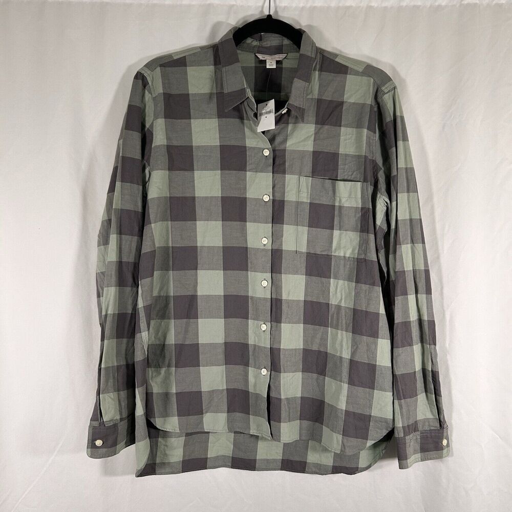 New Gap Shirt Women's Medium Green Plaid Button Up Long Sleeve 100% Cotton
